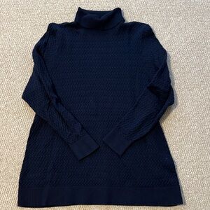 Lands' End Women's Dark Blue Cable Knit Tunic Turtleneck Sweater